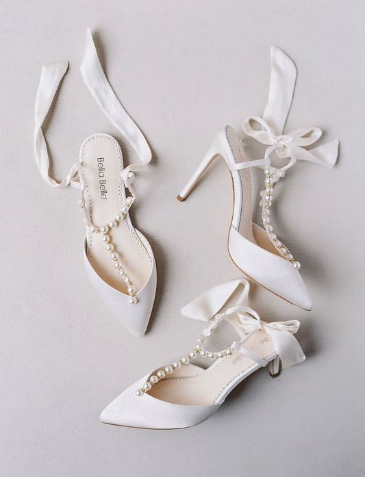 LUCIA - Ivory Pearl Bridal Shoes With Bow